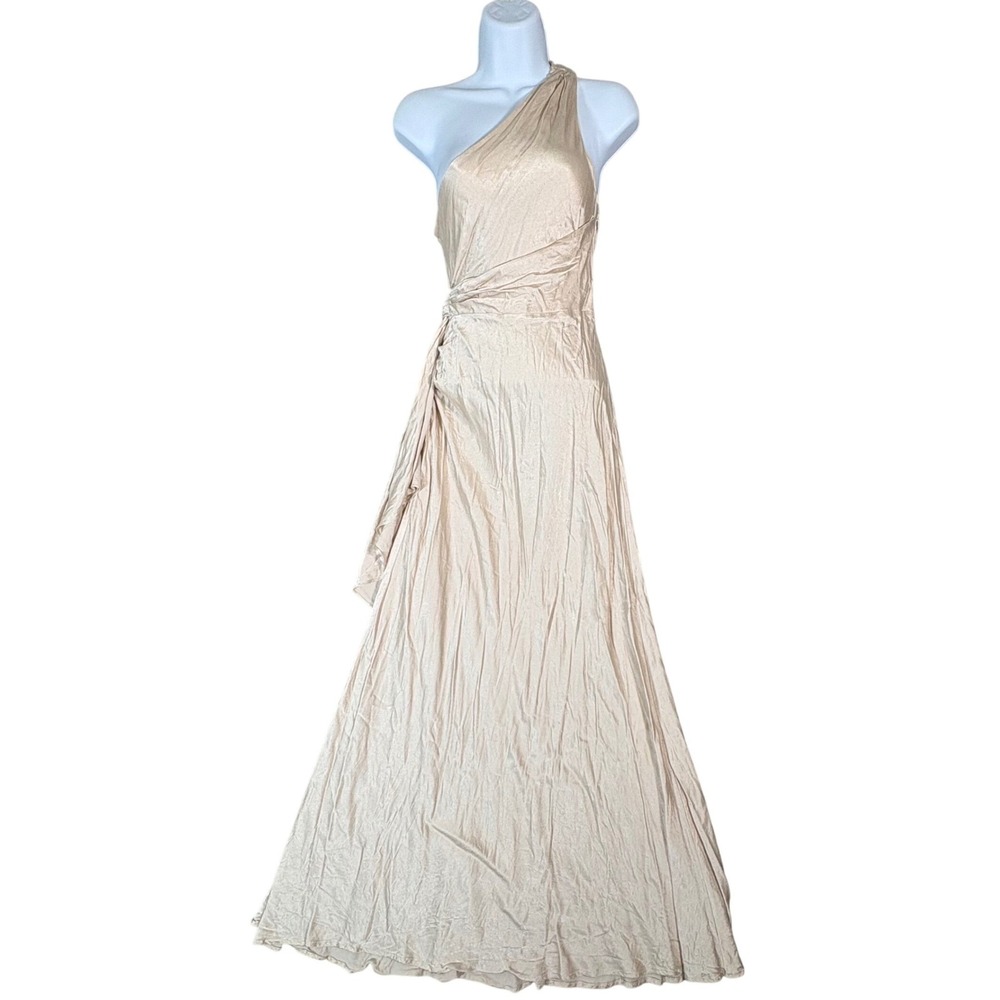 Meshki Calliope One Shoulder Ruched Maxi Dress Champagne Gold Womens XS Gown
